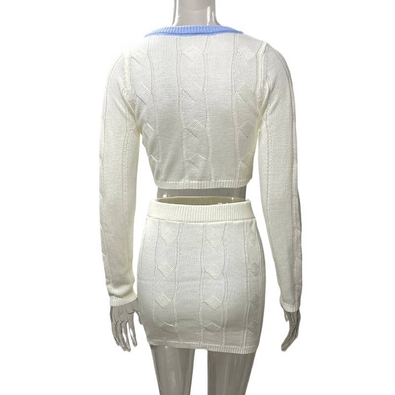 Crop top sweater hip-hugging skirt knitted set