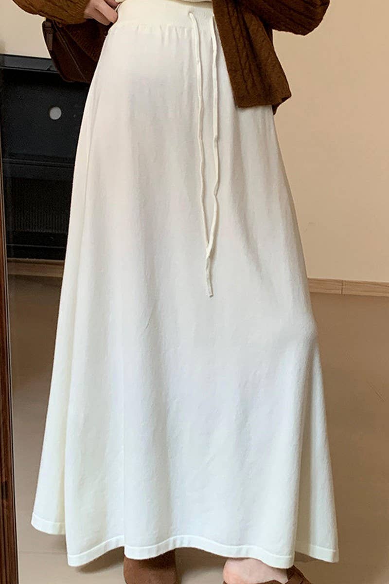 CWBLS0300_SOLID COLOR DRAWSTRING LONG KNIT SKIRT