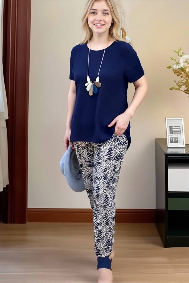CWSTB00385_SOLID TOP AND PATTERNED TROUSERS SET