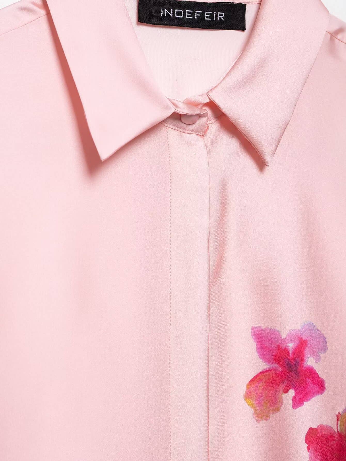 Casual flower-printed silk satin texture shirt