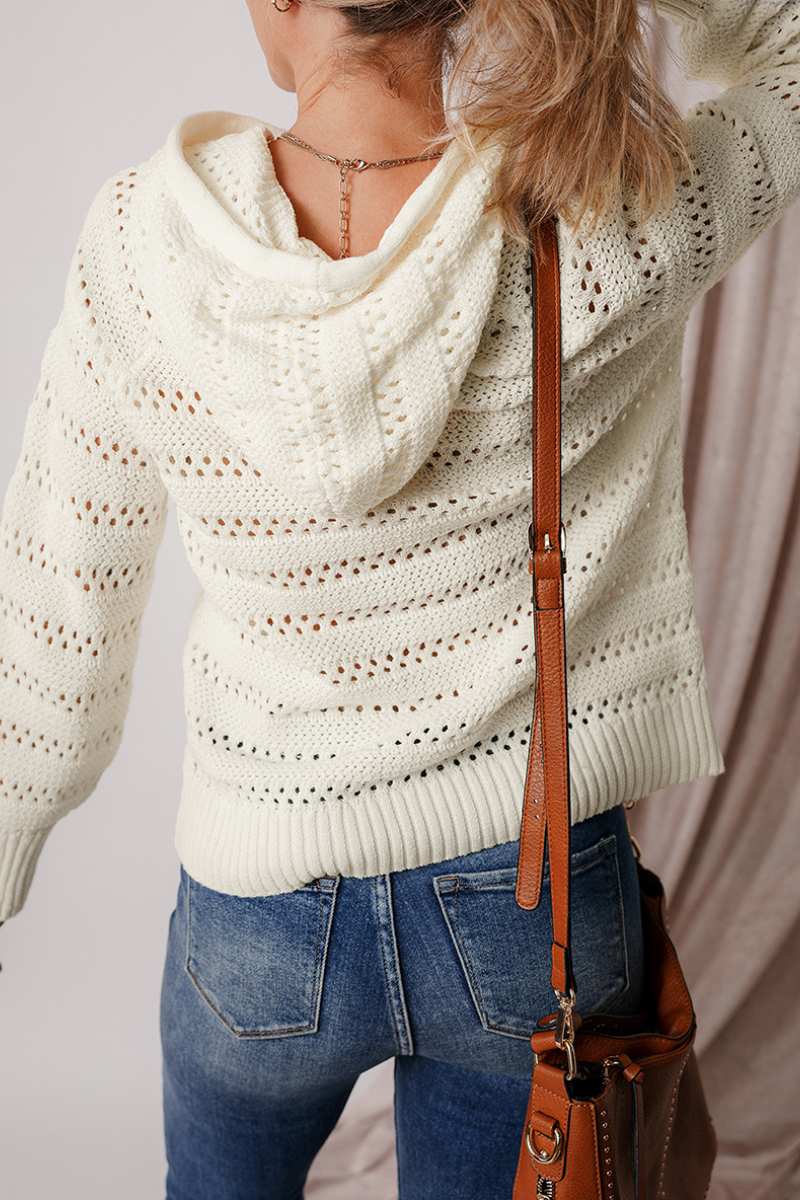 CWTBLL1244_CASUAL LONG-SLEEVED CUT-OUT HOODED SWEATER