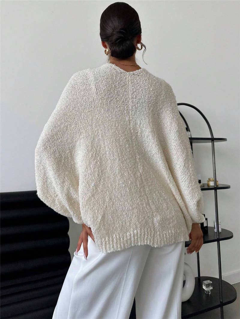 Cross design deep V-neck casual loose sweater
