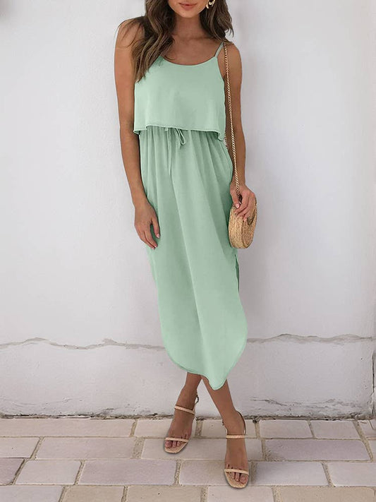 Casual Solid Irregular Split Hem High Waist Dress