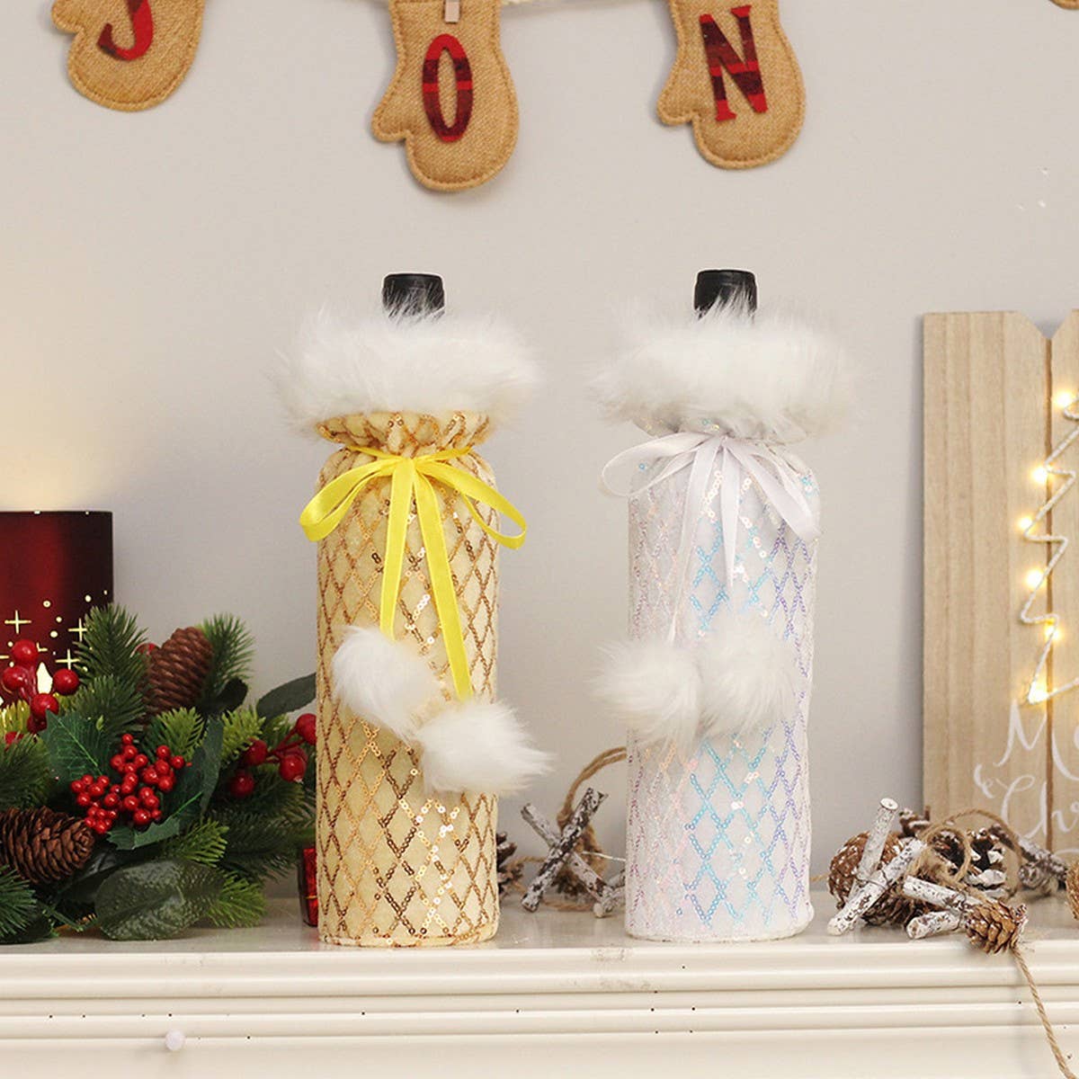 Christmas Sequin Wine Bottle Cover_CWAJE05377