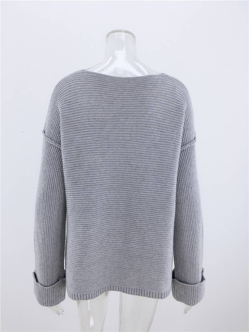 CWOSWL1406_V-Neck Long Sleeve Pullover Sweater