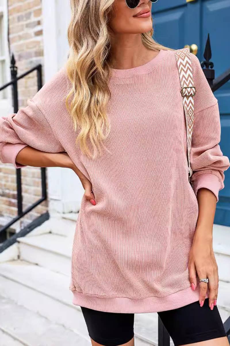 CWOSWL6662_FALL KNIT CREW NECK LONG-SLEEVED SWEATER