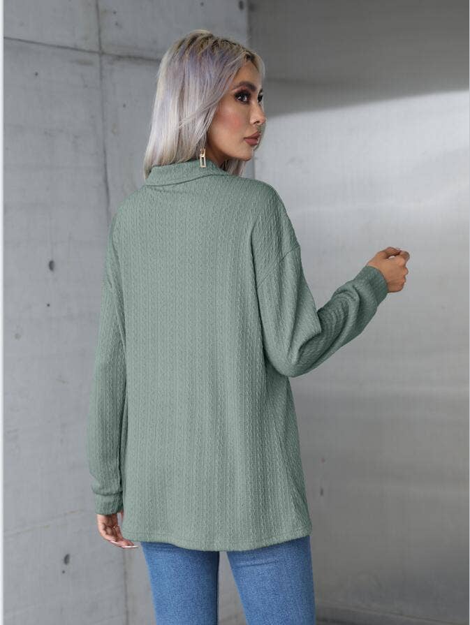 CASUAL SOLID COLOR CARDIGAN LOOSE POLO SHIRT