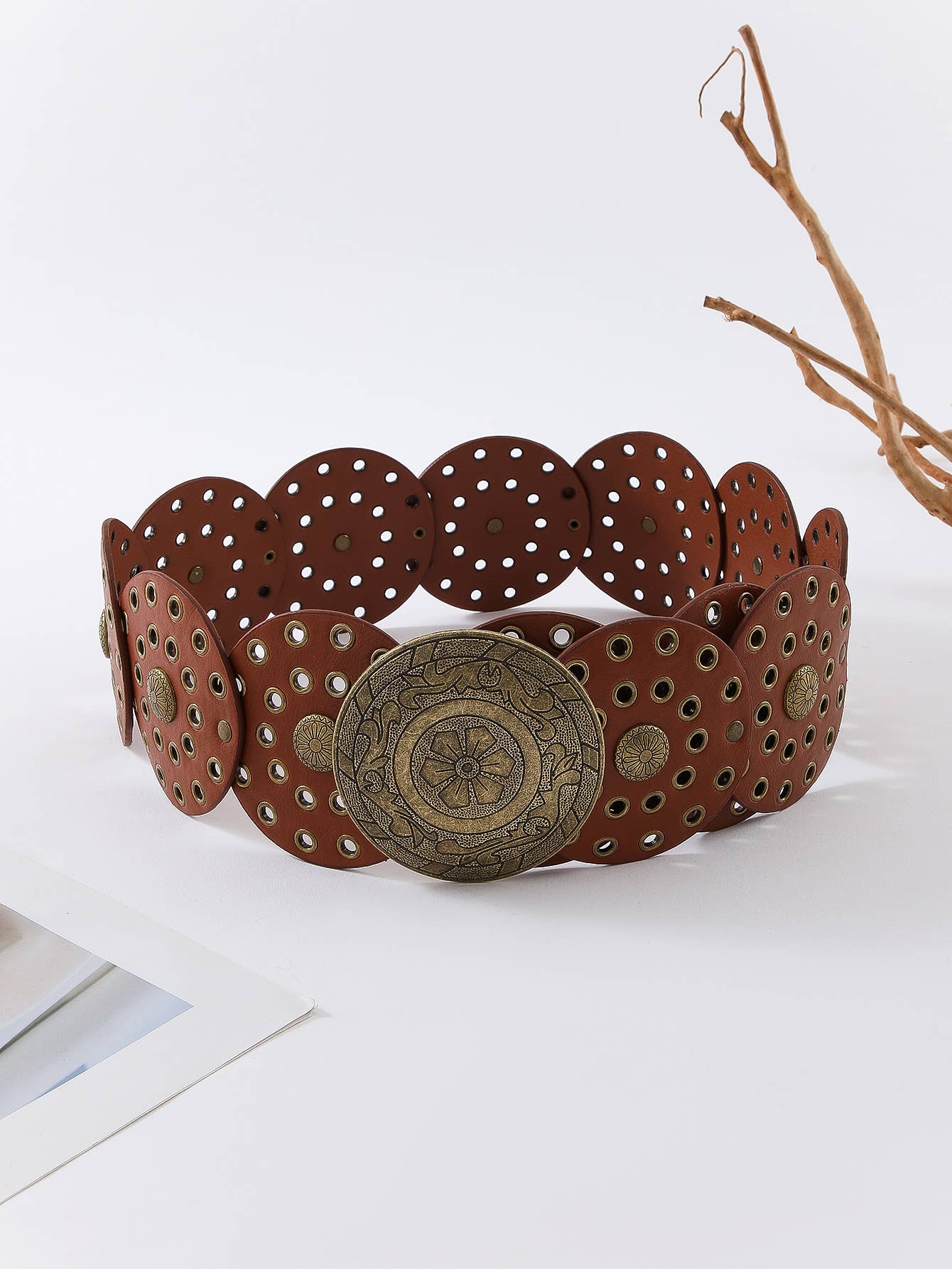 Exaggerated decorative circular metal wide belt