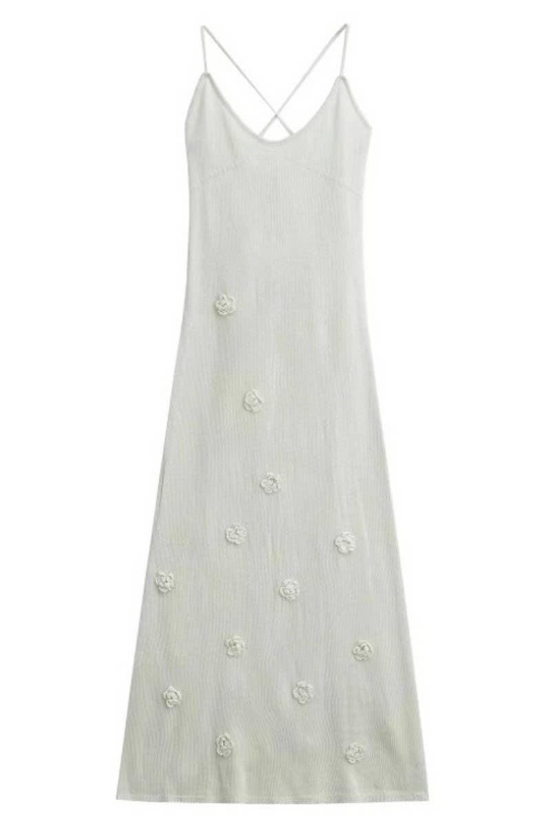 CWDMD4142_KNITTED EMBROIDERED SUSPENDER LONG DRESS