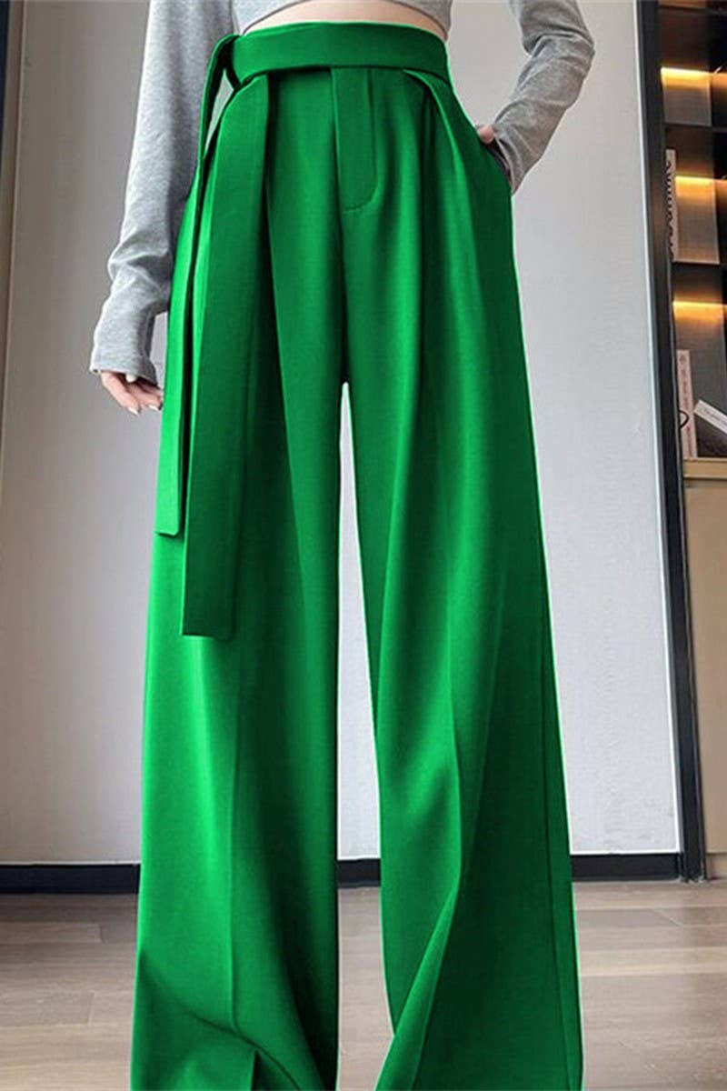 CWBLP00921_BLACK COMMUTER PANTS WITH DRAPEY WIDE-LEG PANTS