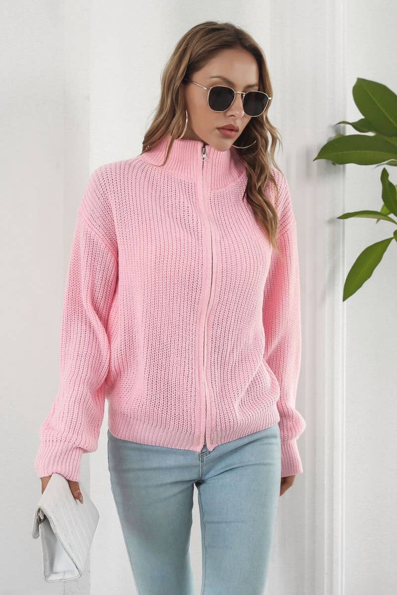 CWOCAL1168_TURTLENECK LOOSE ZIPPER KNIT CARDIGAN