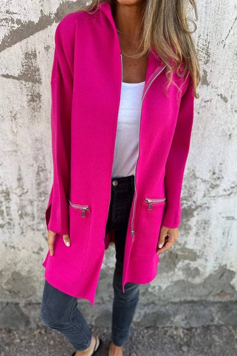 CWOCO00204_CASUAL HOODED LONG SLEEVE OPEN FRONT COAT