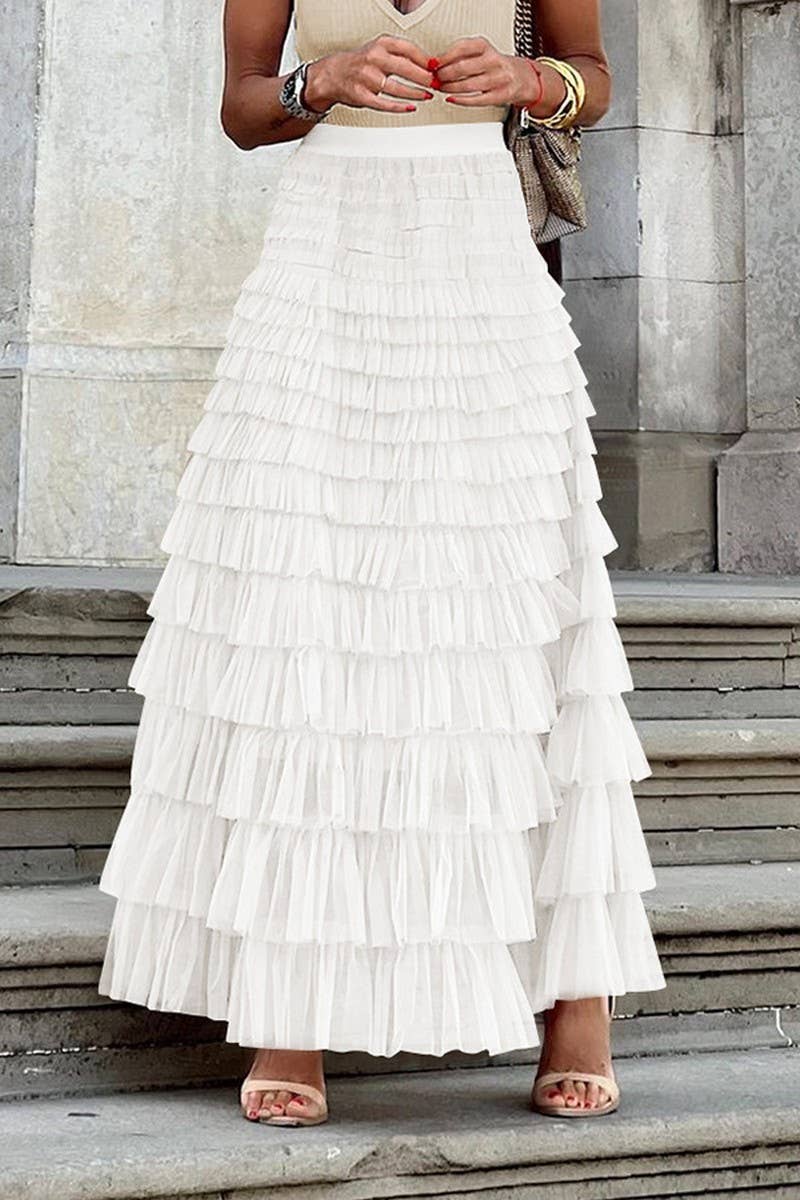 CWBSS0492_ELEGANT SOLID COLOR HIGH WAIST MESH CAKE SKIRT