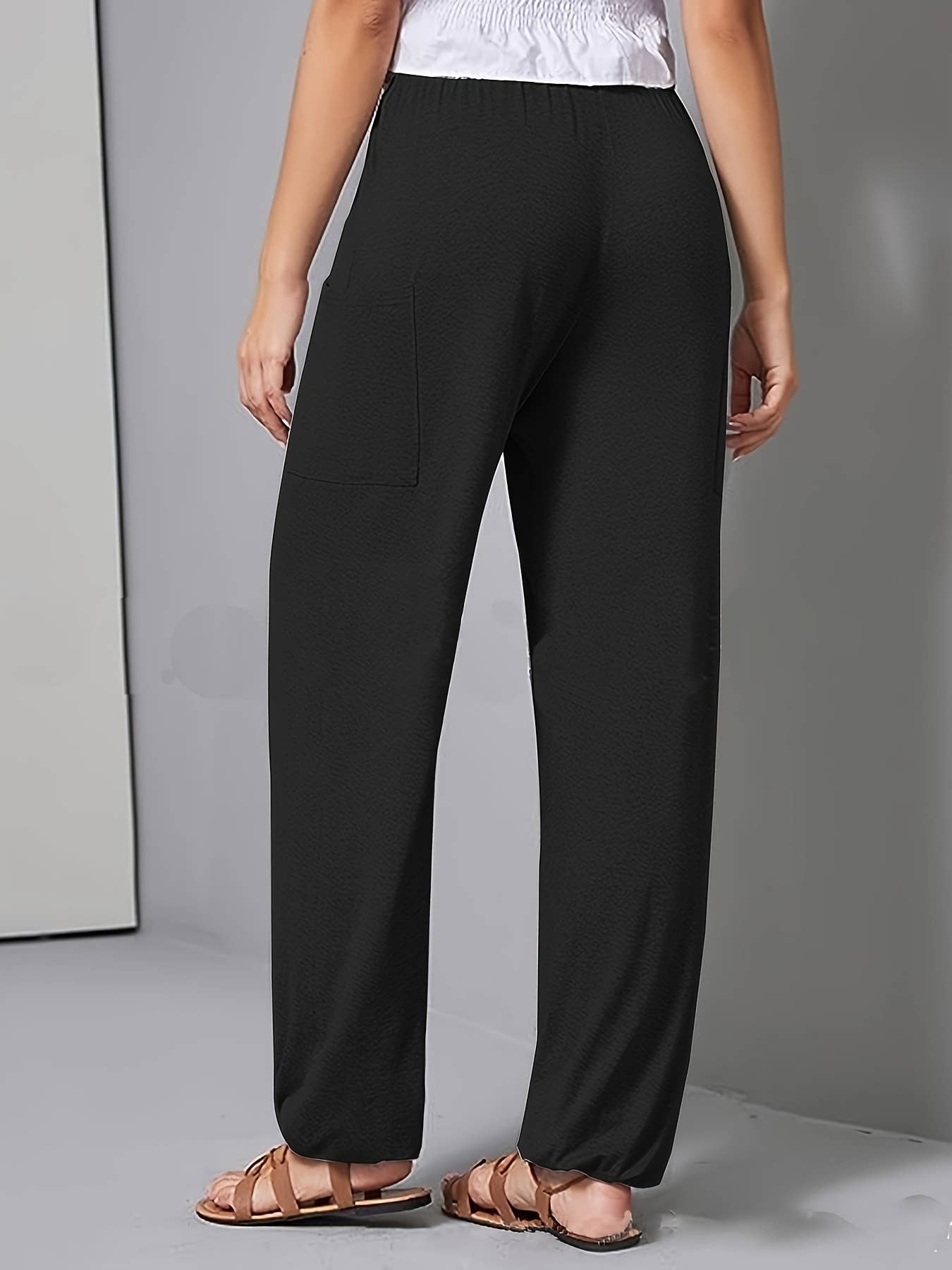 ELASTIC BELT DRAWSTRING HIGH-WAISTED HAREM PANTS