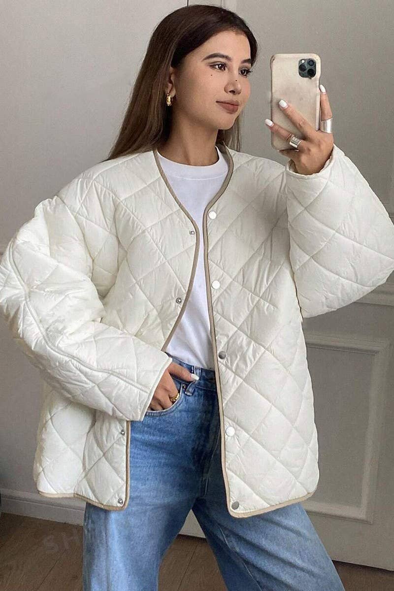 ARGYLE PATTERN CONTRASTING DRAWSTRING PADDED COAT