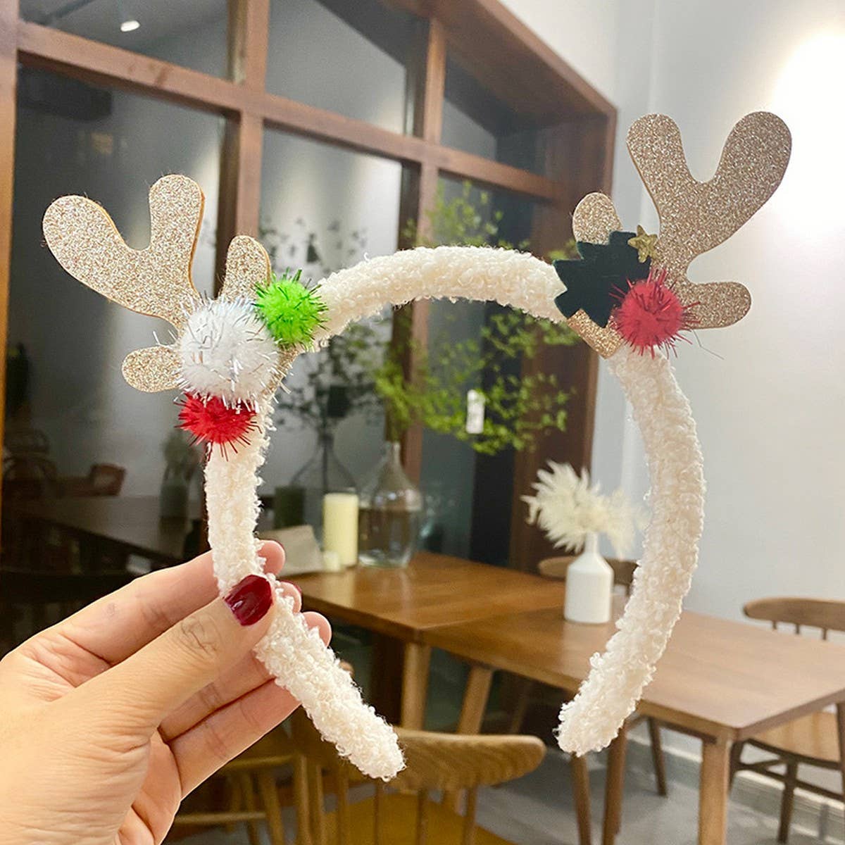 CWMM10425_PLUSH REINDEER ANTLER HEADBAND CHRISTMAS COSTUME