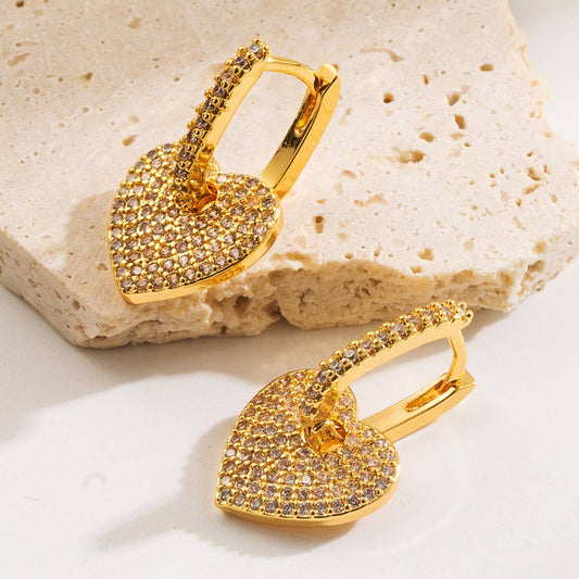 Heart Geometric CZ Copper-Plated Stud Earrings
