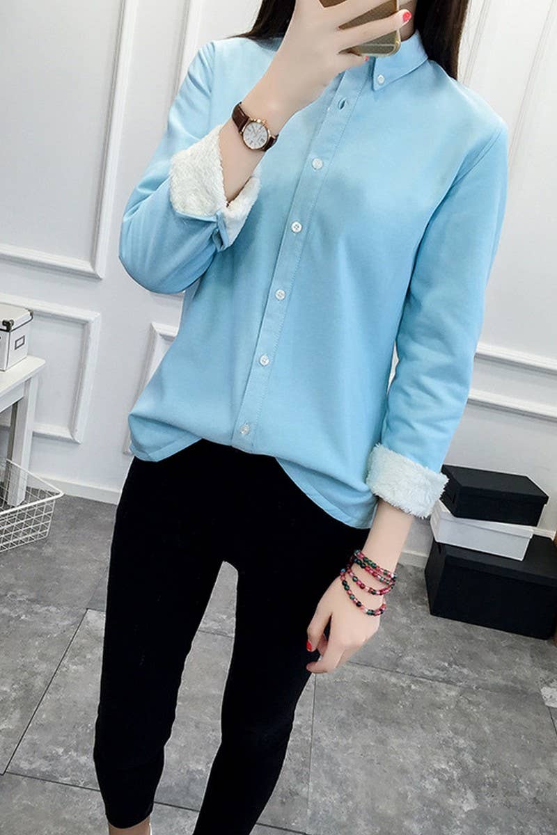 CWTSTL2243_CANDY COLOR PLUSH THICKENED SHIRT BOTTOMING SHIRT