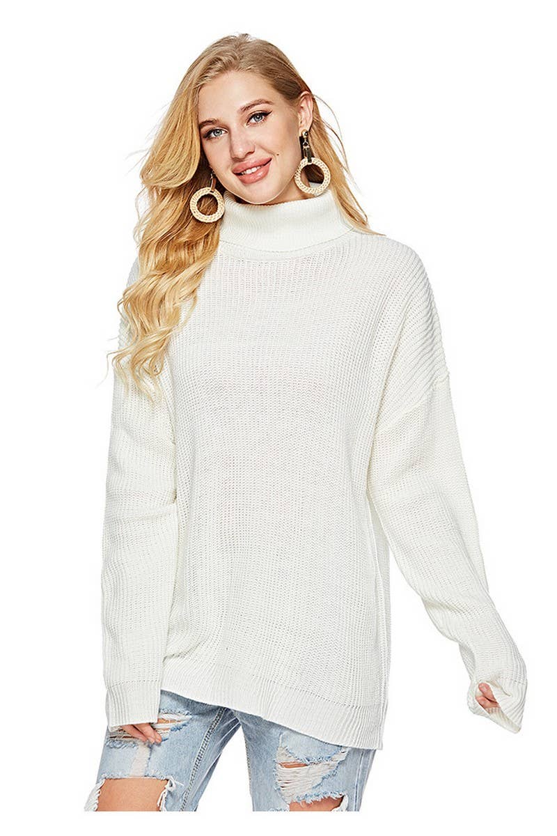 CWOSWL2697_CASUAL STRIPED TURTLENECK KNIT PULLOVER
