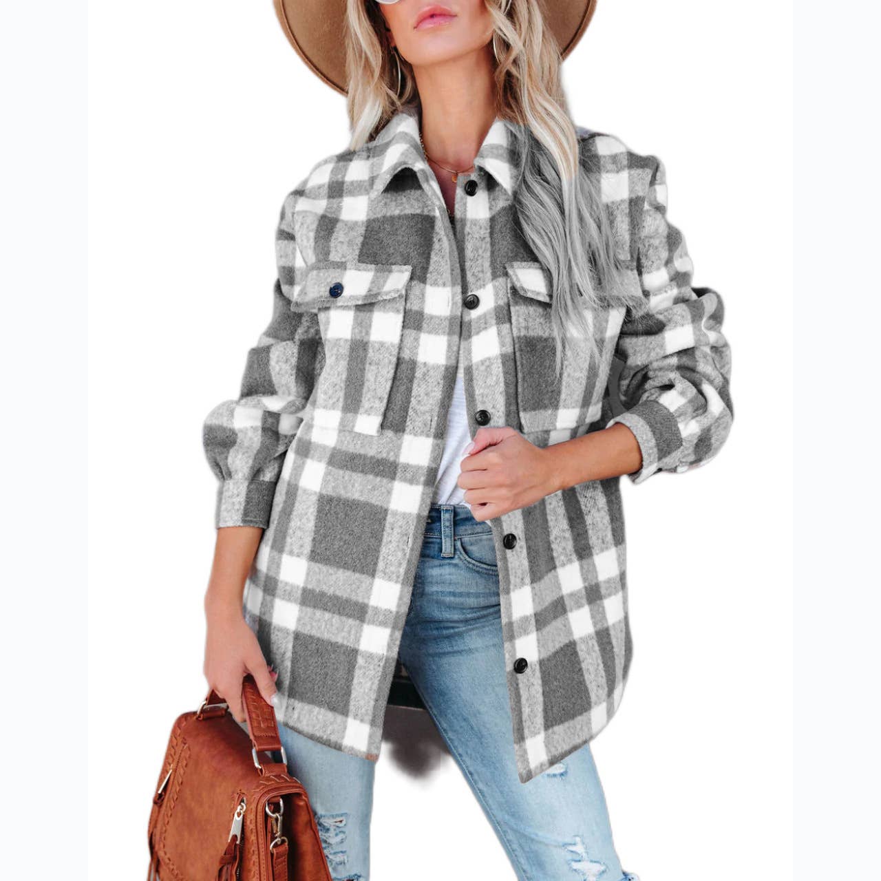 Checkered brushed lapel jacket
