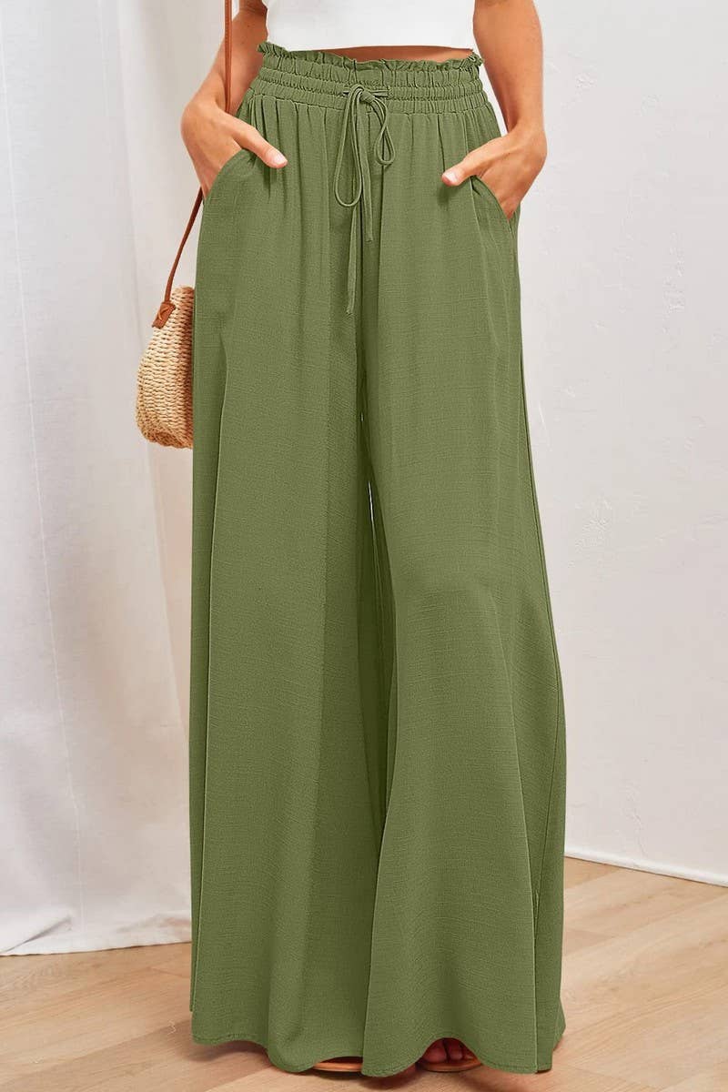 CWBLP0710_CASUAL ELASTIC WAIST WIDE LEG PANTS