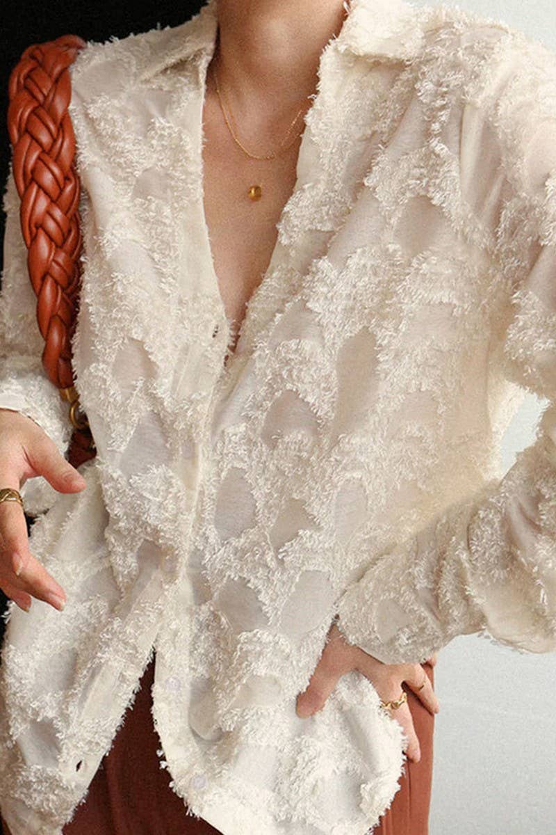 CWTSTL908_JACQUARD ELEGANT LONG-SLEEVED SHIRT TOP