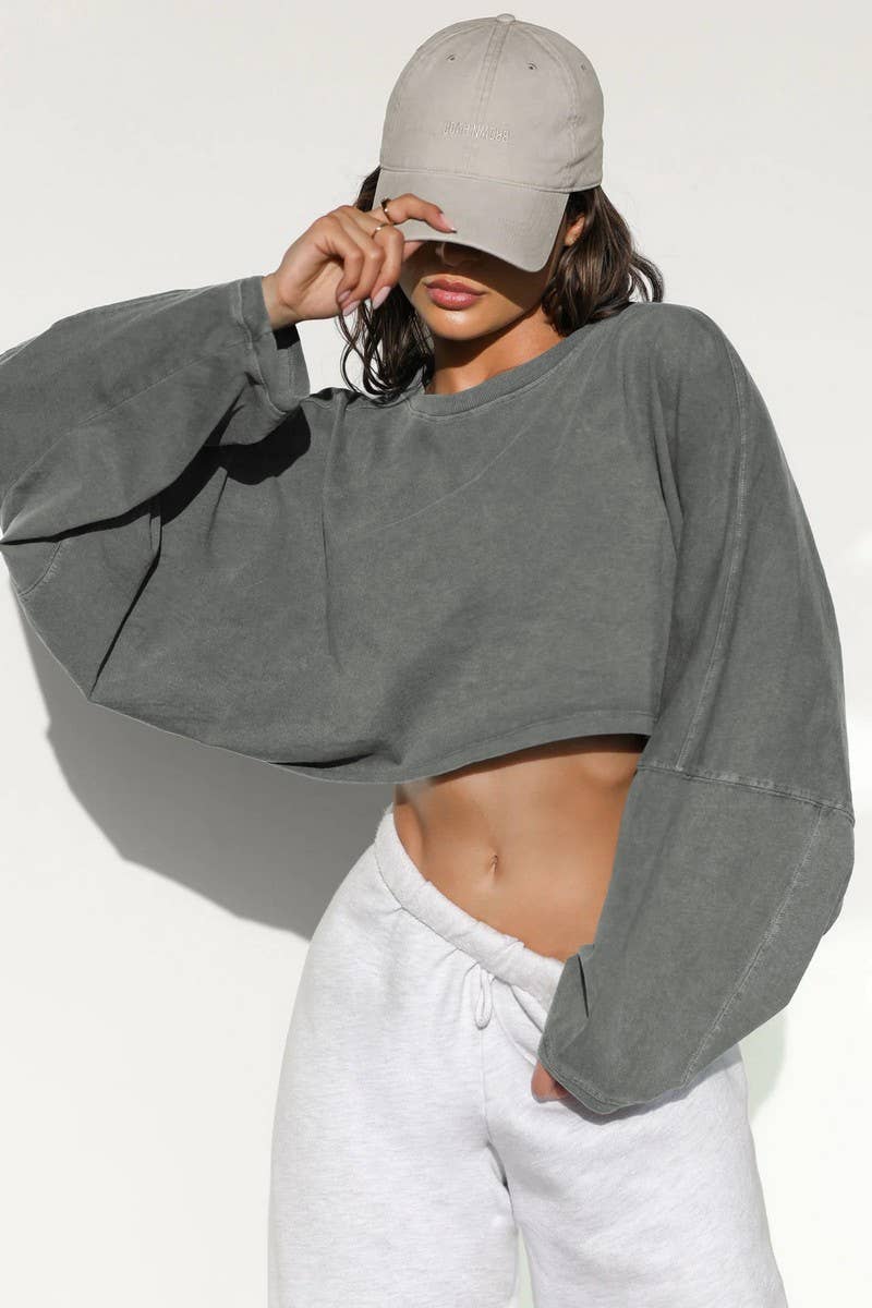 CWTBLL3985_SPORTS SHORT CROPPED ROUND NECK SWEATSHIRT