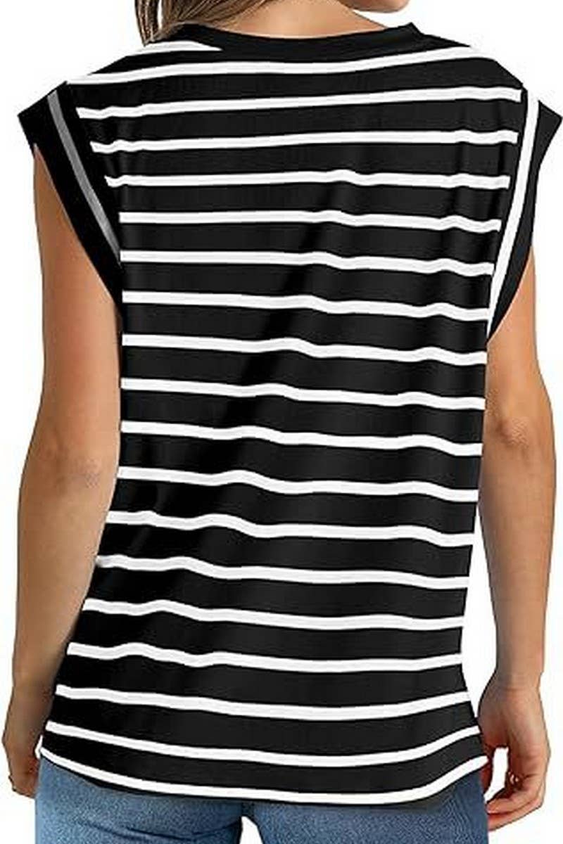 CWTTS1089_V-NECK STRIPED RAGLAN SLEEVE CASUAL T-SHIRT
