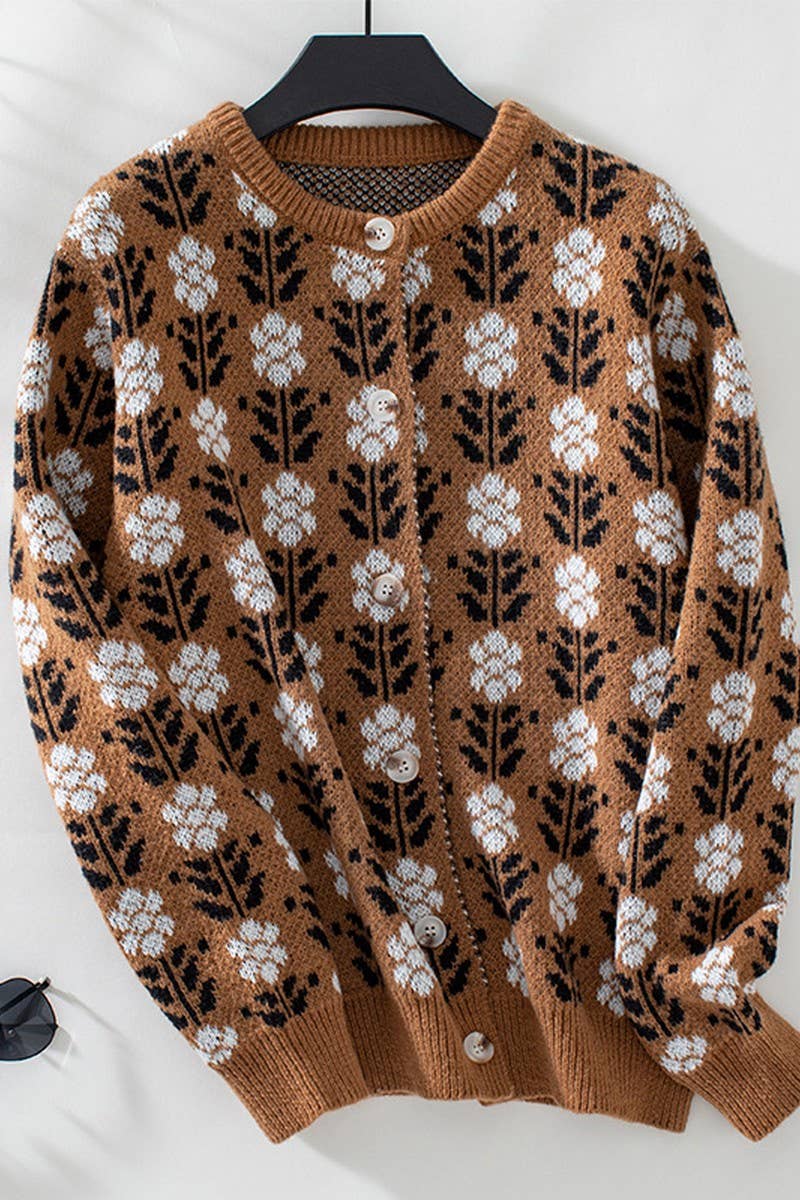 CWOCAL0842_SINGLE BREASTED JACQUARD KNIT CARDIGAN SWEATER