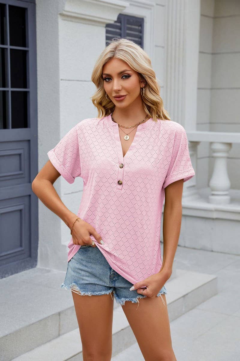 CWTTS0815_V-Neck Short Sleeve Knit Top