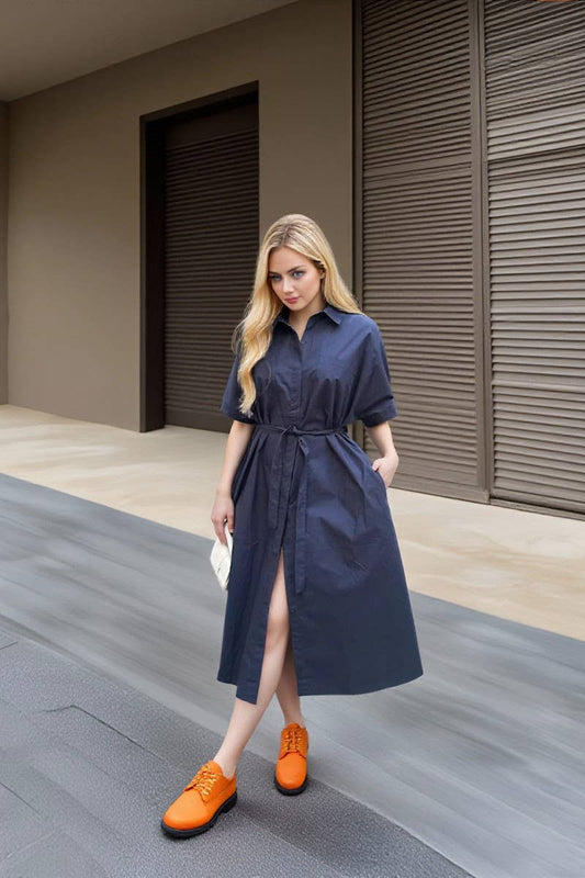 CWDMD01056_WOMEN'S LONG SHIRT BELT DRESS