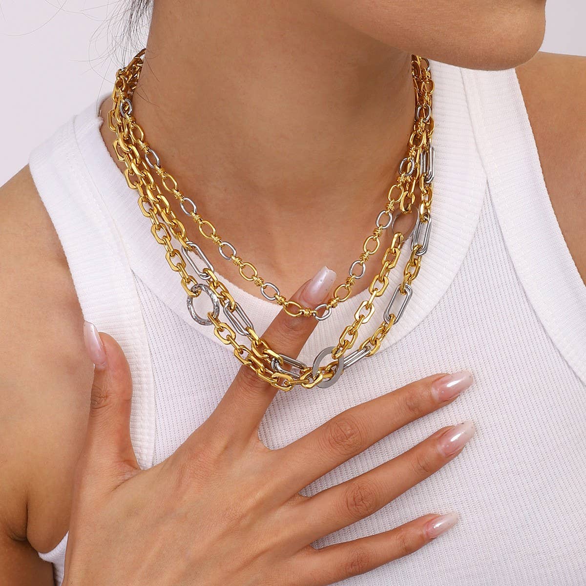 18K Gold Silver Hammered Round Pendant Necklace_CWAJE4859