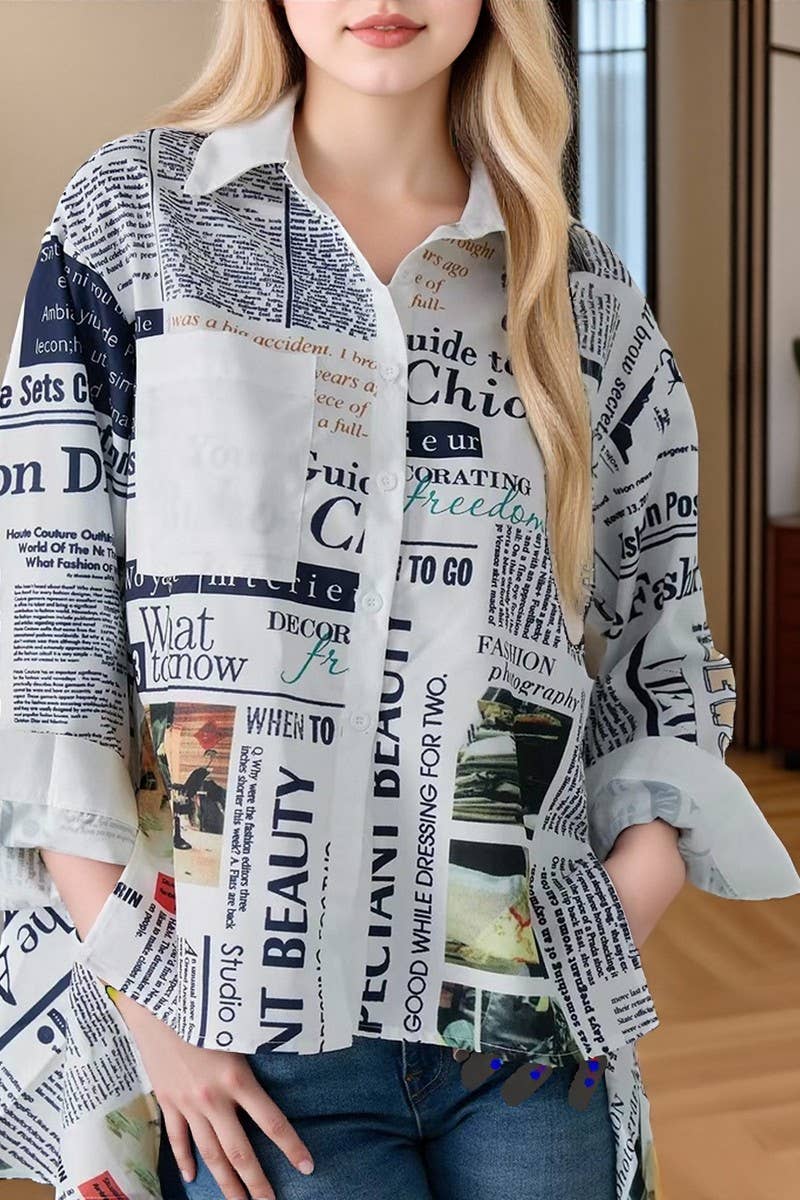 CWTSTL00927_PERSONALIZED NEWSPAPER PRINT CASUAL SHIRT