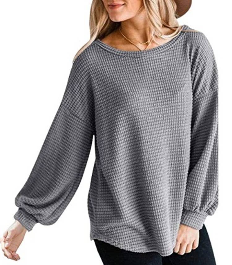 CWTTL1206_Long Sleeve Round Neck Knitted Loose Pullover Top