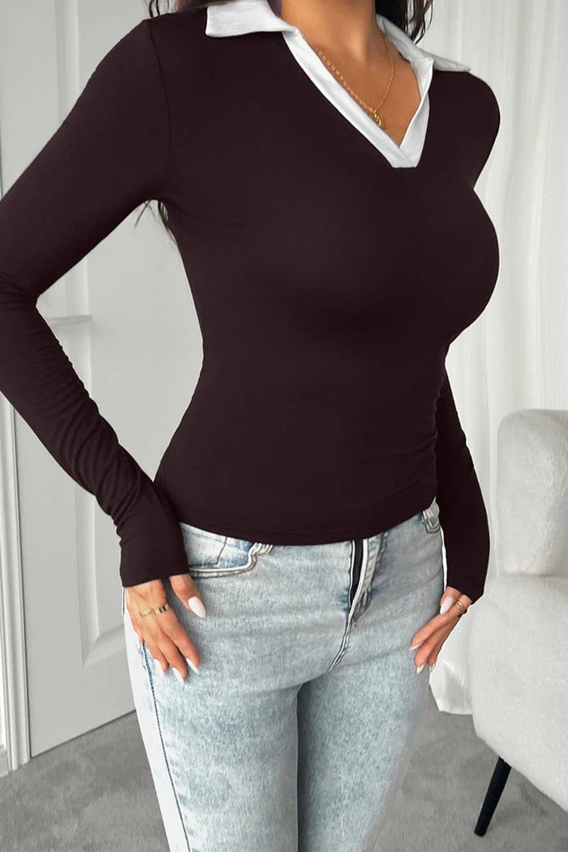 CWTTL1985_AUTUMN AND WINTER TEMPERAMENT SLIM FIT KNITTED TOP