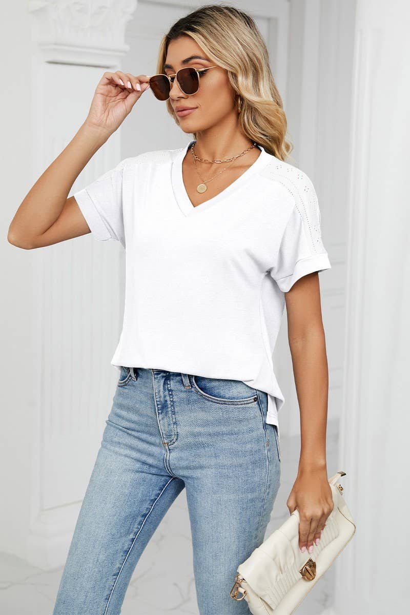 CWTTS0756_V-Neck Shirt Sleeve Top