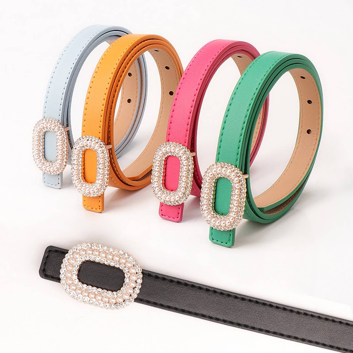 CLASSIC VINTAGE RHINESTONE PEARL BUCKLE BELT_CWABE0389