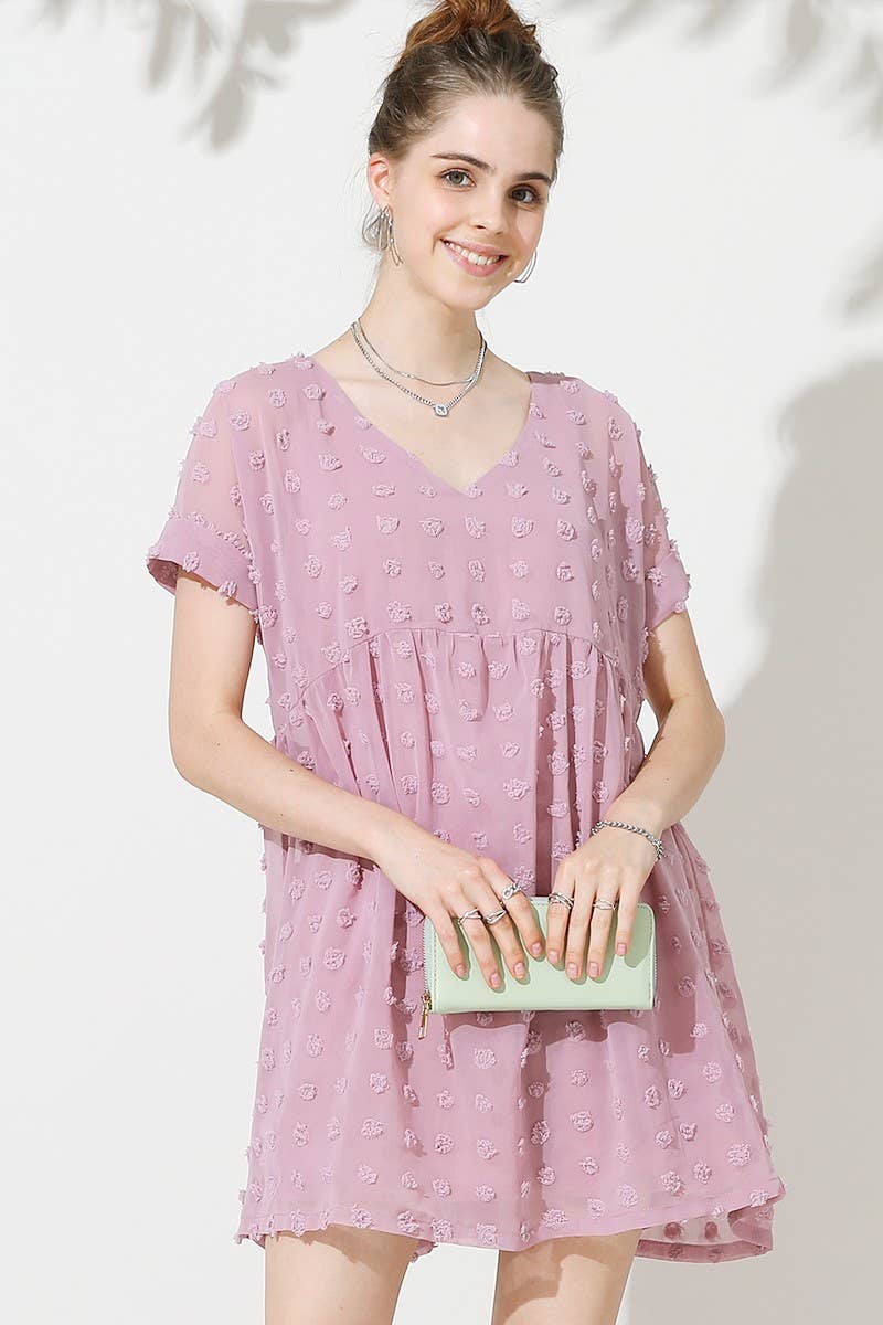 CWDSD10409_V NECK DOT CHIFFON SHORT LOVELY DRESS