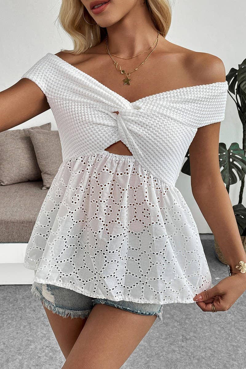 CWTBLS2287_OFF SHOULDER SOLID BABYDOLL BLOUSE