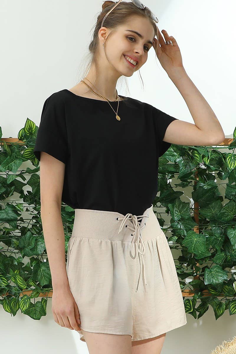 CWBSP157_HIGH WAIST RACE UP SHORT PANTS