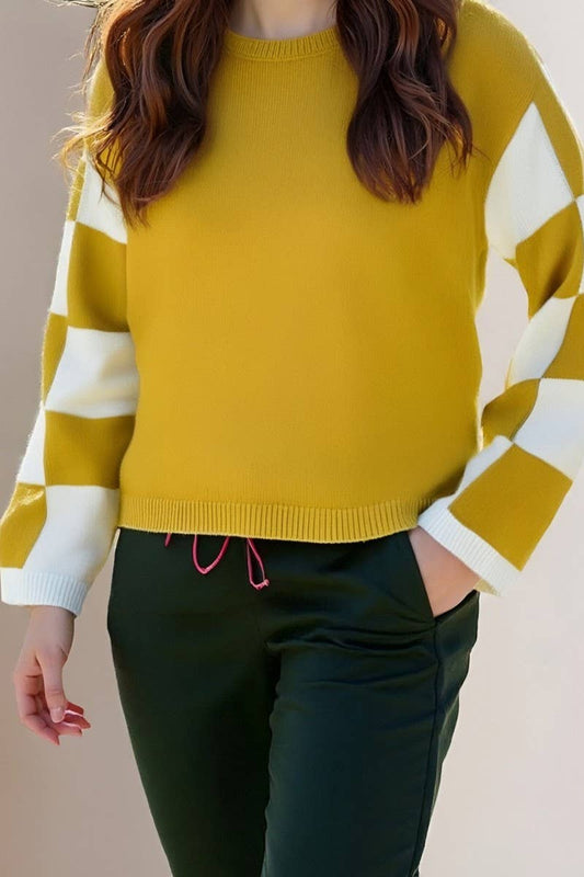 CWOSWL6949_COLORBLOCK PRINTED CREWNECK PULLOVER SWEATER