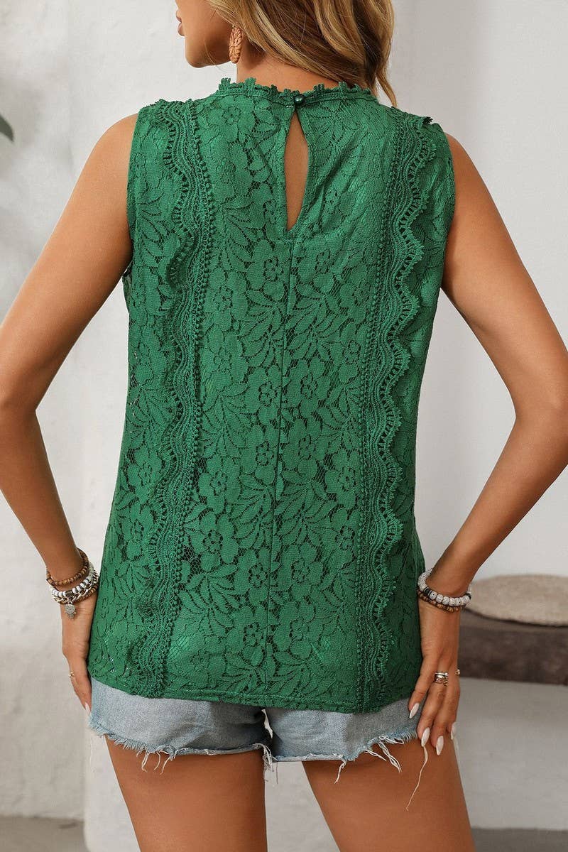 CWTBLSL0672_V-NECK LACE SLEEVELESS VEST TOP