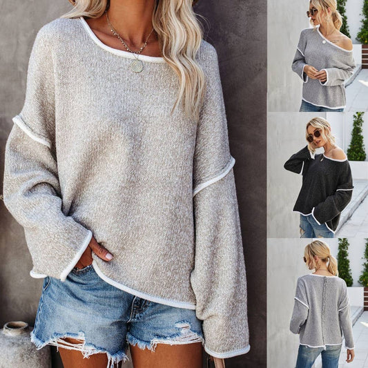CWOSWL1043_Casual Crew Neck Pullover Long Sleeve Sweater