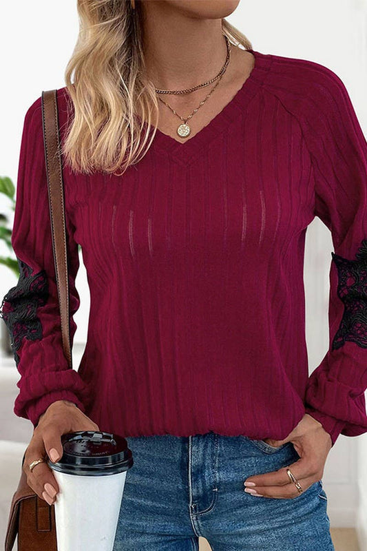 CWOSWL6823_NEW LACE STITCHING SOLID COLOR SWEATER