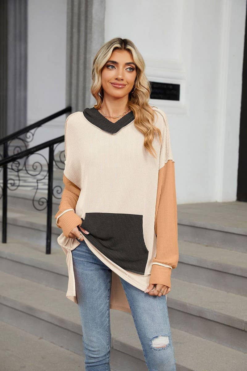 CWOHOL1111_AUTUMN AND WINTER COLOR MATCHING IRREGULAR HOODIE