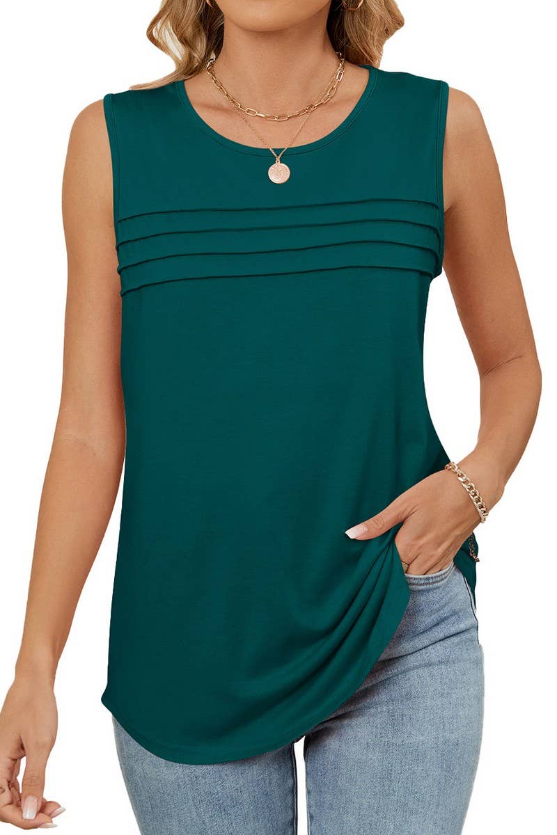 CWTTSL0310_UMMER SOLID COLOR ROUND NECK LOOSE SLEEVELESS VES