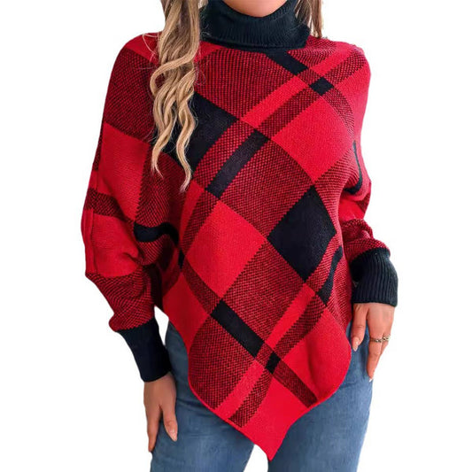 CASUAL CHECKERED TURTLENECK LONG-SLEEVED SWEATER