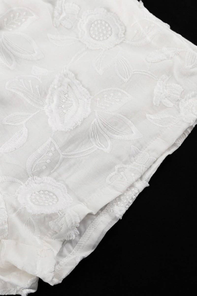 CWSTB1921_EMBROIDERED SHEER SHIRT & LACE SHORTS SET