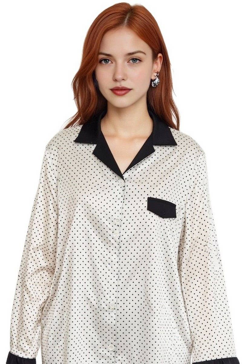 CWSPJ0421_POLKA DOT SATIN TWO-PIECE LOUNGEWEAR SET