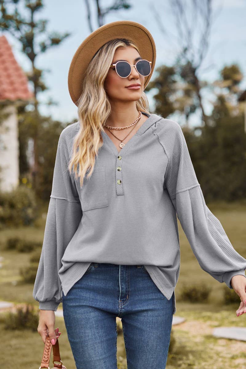 CWOHOL1095_NEW HOODED BUTTON LOOSE LONG-SLEEVED SWEATSHIRT